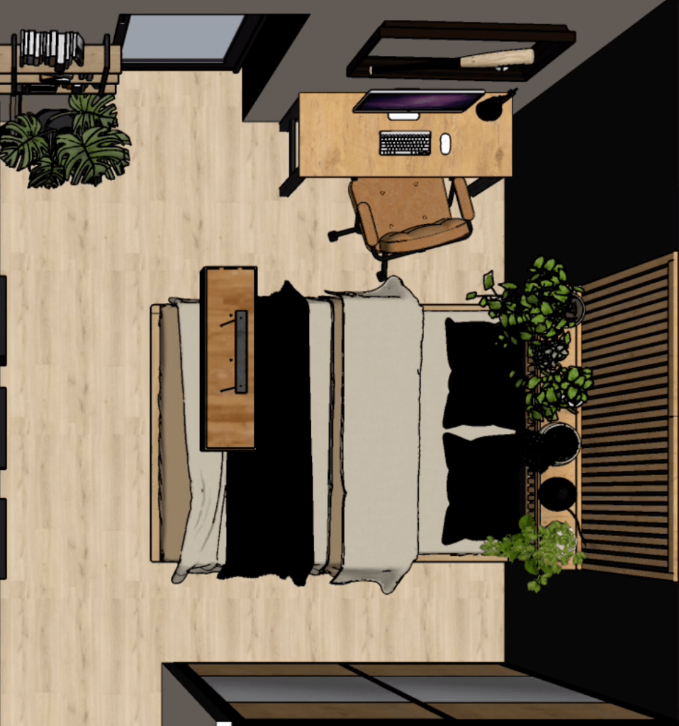 Chambre pour jeune adulte à Quinsac en 3D pour visualisation.