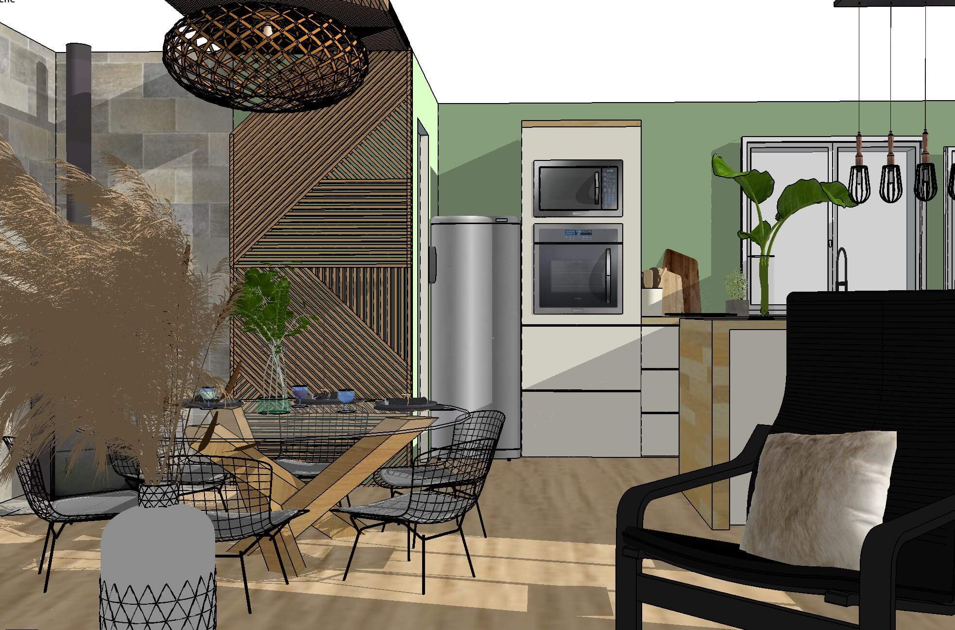 Concept 3D pour entrée, cuisine, salon par la décoratrice à Villenave-d'Ornon.