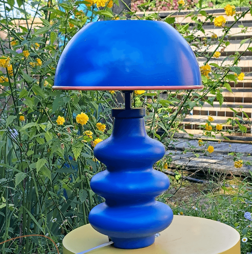 Lampe DIY bleu milano faite avec un saladier.