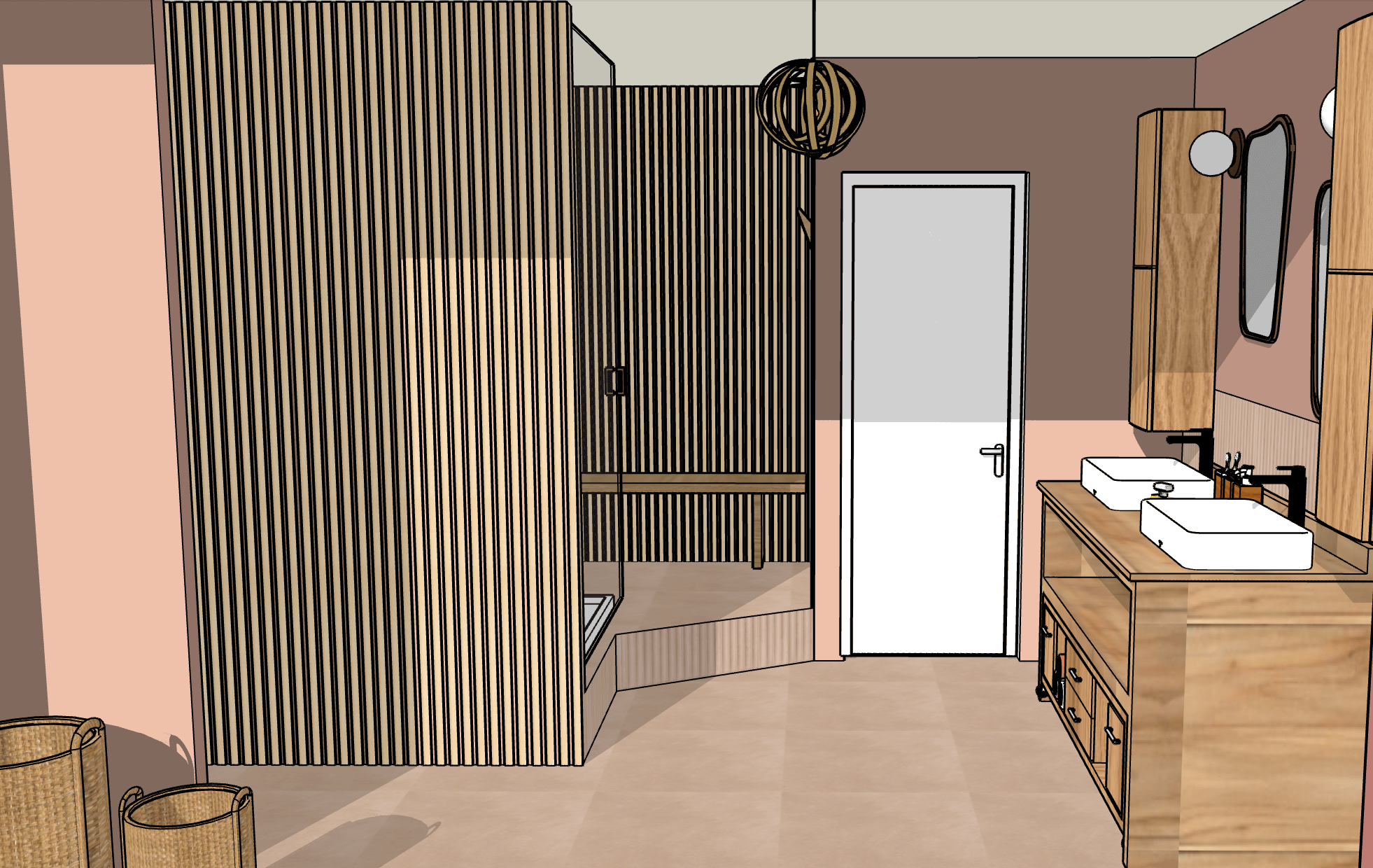 Plan pour salle de bains dans chambre parentale à Artigues, réalisé par Georgette MagritteS.