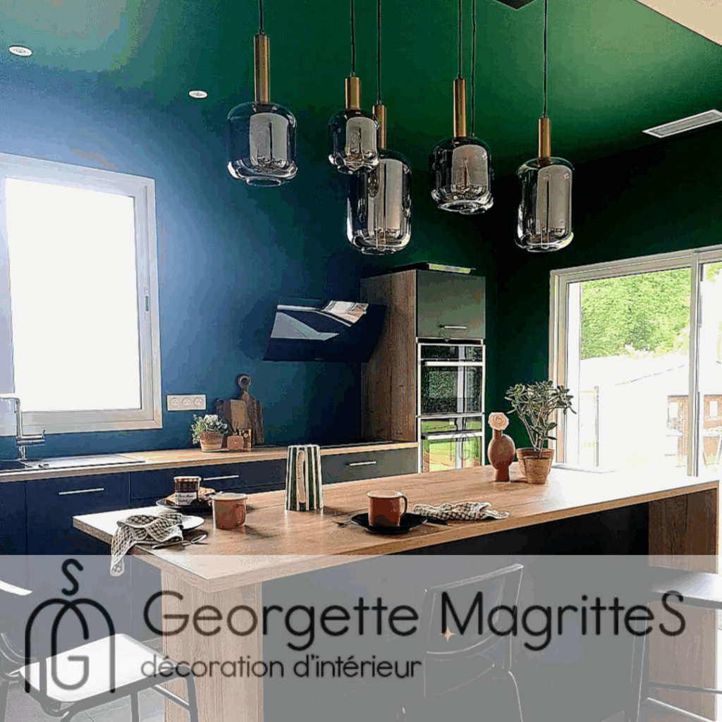 après coaching déco cuisine vert gazon mur et plafond décoration par Georgette MagritteS