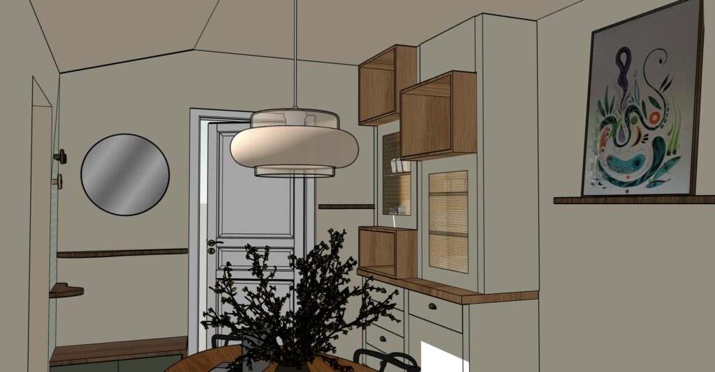 Conception arrière cuisine teinte lin et bois